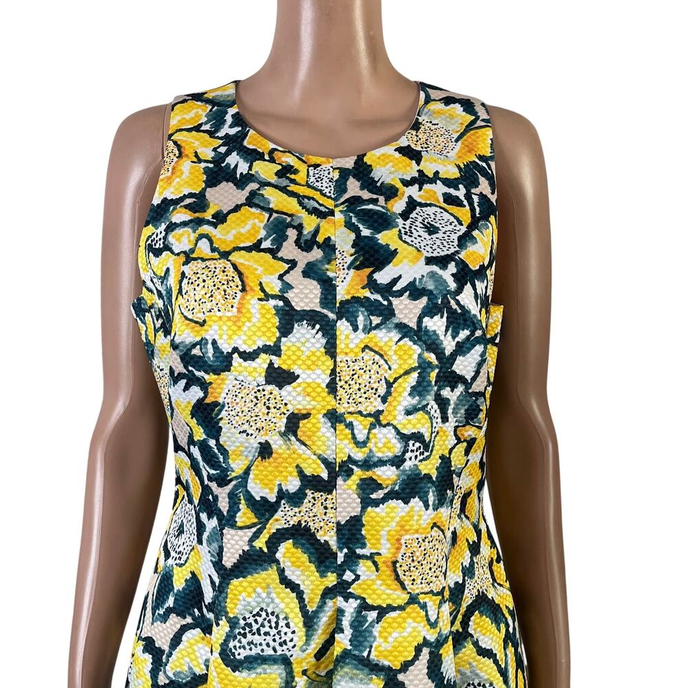 H&M Women’s Floral Dress Size 12 Yellow Green Sleeveless Fit Flare Back Cutout - Picture 5 of 8